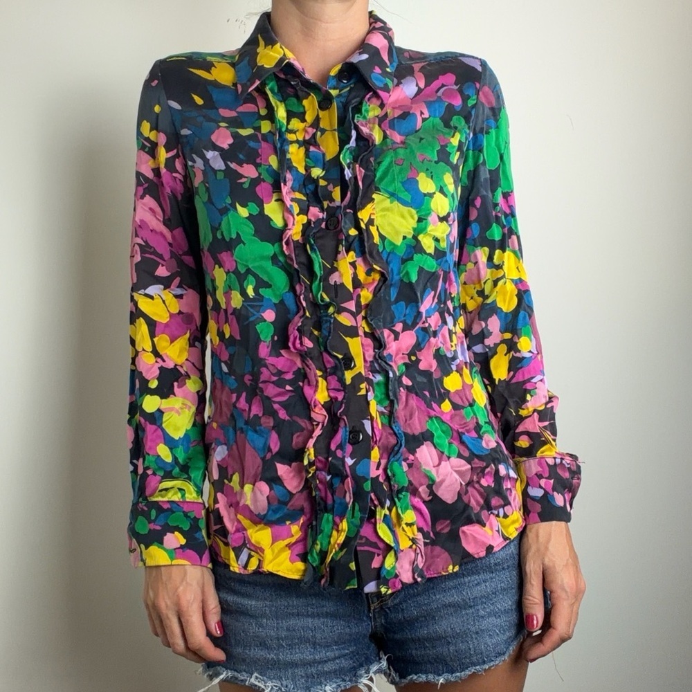 Sonia Rykiel Paris Multicolor Floral Silk Long Sleeve Blouse